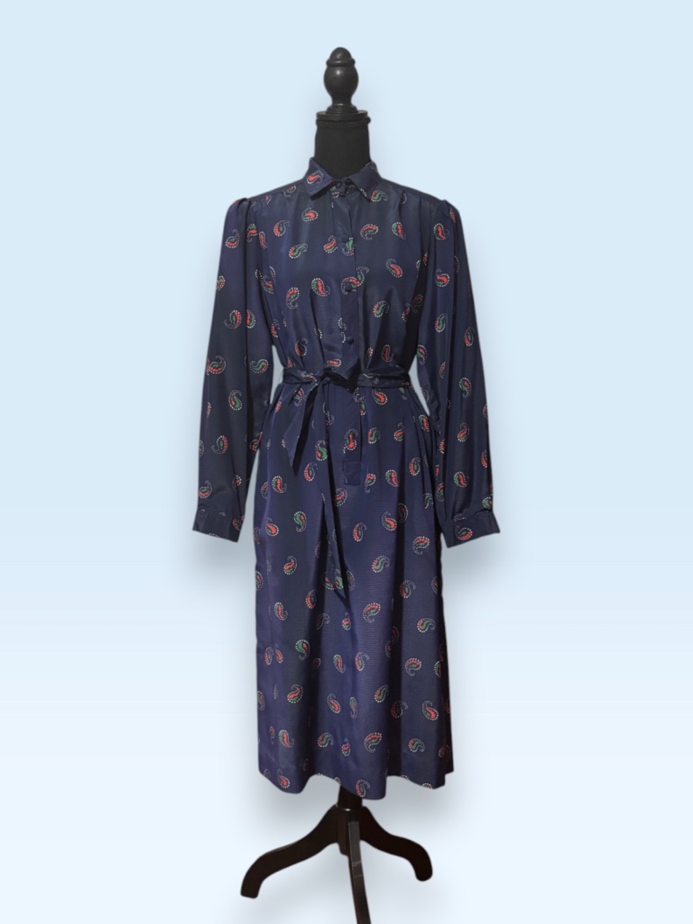 Pierre Balmain Vintage Paisley Print Long-sleeve Midi Shirt Dress